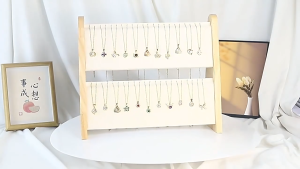 2-Tier Necklace Rack Wooden Jewelry Tower Showcase Pendant and Accessories Display Stand