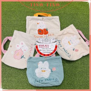 Túi tote vải nhung thêu họa tiết thỏ cute Túi cầm tay nhỏ gọn đáng yêu _ TingTing