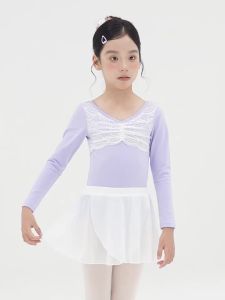 daydance | Long Sleeve Ballet Leotards for Girls Kids Ruffled Lace Dance Leotards Cotton Gymnastics Leotard Autumn Winter Ballet Bodysuits