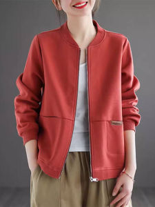 plus Size Baseball Style Open Cardigan Hoodie Womens Loose Casual Long Sleeve Zipper Cotton Jacket Stand Collar Trendy