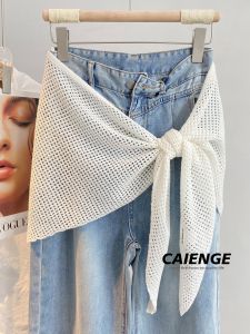 CAIENGE | Hollow-out Knit Skirt Half-length