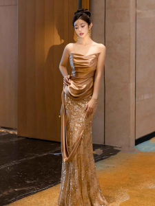 Elegant Fish Tail Evening Gown with Sequins French Style off Shoulder Wedding Dress Luxury Lightweight Perfect for Parties And Performances