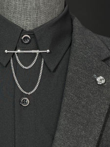Metal Shirt Collar Pin Buckle Chain Chest Pin Mens Suit Wedding Floral Brooch Pin Fashion Accessories Business OL Style