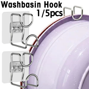 1/5Pcs Punch-Free Traceless Hooks Bathroom Kitchen Washbasin Holder Wall Mount Hook Save Space Organizer