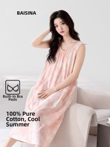 Baisina | Summer Light Cotton Strap Bra Pad Sleep Dress