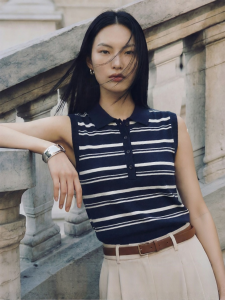 Vero Moda | Summer New Vinegar Fiber Sleeveless Polo Collar Color Block Stripe Blouse