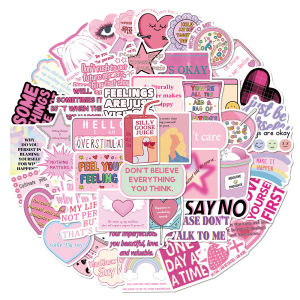 50 Pcs Sweet Cool Pink Stop Overthinking Stickers Waterproof Vinyl Decals for Laptop Pencil Case Journal Notebook Phone