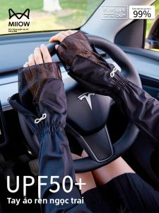 Miiow | Black Loose Lace Sunscreen Sleeve Covers For Women Summer New Style Cycling Driving UV Protection Ice Silk Sleeve Covers
