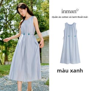 INMAN | Đầm Maxi Không Tay Phong Cách Khu Nghỉ Dưỡng Pháp Màu Xanh