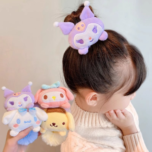 Korean Cute Kuromi Hair Tie  for Children Plush Cartoon Hair Ring Girls Scrunchie Hair Rope High Ponytail Sweet Hair Accessories