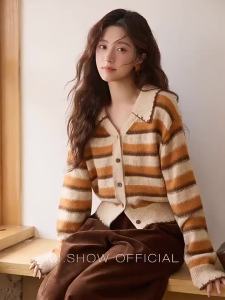 MI.SHOW | Stripe Wool Blend Womens Cardigan
