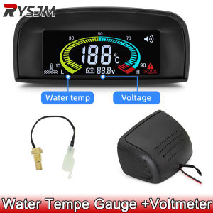 12v 24v Car Truck Water Temperature Gauge + Voltmeter Water Temp Sensor 10mm Voltage Gauge with Alarm 2 In 1 Meter Sunshield