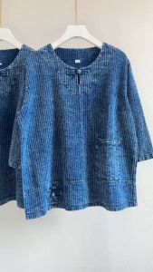 เสื้อผ้าฝ้าย เสื้อพื้นเมือง เสื้อผ้าฝ้ายแขนสามส่วน กระดุมจีน ลายทอชัด ผ้านุ่ม ใส่สบาย มีกระเป๋าเสื้อ