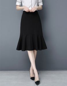 Fishtail Skirt for Women 2023 Summer New High Waist Slim Fashion Mid Length Ruffle Edge Wrap Hip Skirt