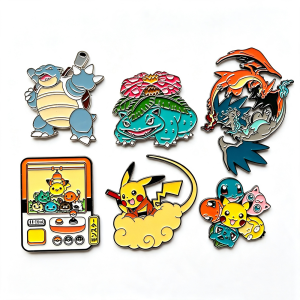 Bandai | 6pcs Big Size Cool Cartoon Anime Monster Enamel Pins Set Blastoise Venusaur Mega Charizard Game Character Metal Brooch Badge