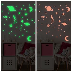 2pcs/set Glow in Dark Wall Stickers Blue Green Pink Moon Stars Luminous Self-Adhesive Decals For Children Kid Bedroom Decoration