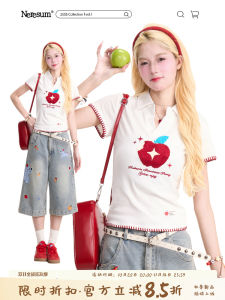 Áo Thun Cổ Polo Tay Ngắn Ôm Vừa Vặn NERESUM Dành Cho Nữ Mùa Hè 2025 Áo Thun Cotton Thường Ngày Thêu Khăn Tay Trẻ Trung