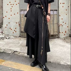 Retro Layered Samurai Dark Style Irregular National Wind Tassel Black Wide Leg Pants Design Loose West Pants Men Casual Trousers