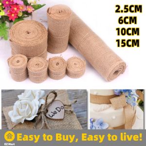 【Fast Shipping】 5M/Roll Natural Vintage Jute Burlap Ribbon Lace Trim Edge Wedding Decoration Fabric Rustic DIY Home For Christmas Easter Gift Wrapping Supplies Jute-Ribbon