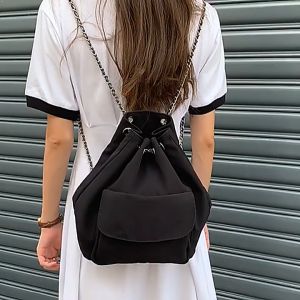 Deere Jack กระเป๋าผ้าใบสีดำ คุณปลอดภัย ประกอบสำหรับเดินทางแบบสบาย ๆ ด้วยเวอร์ชั่นเกาหลีปากรูดความจุมูก