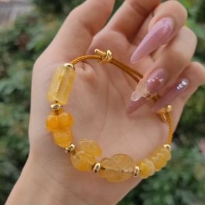 Q782 Vòng cáp lu thống ngũ điếu hồ ly túi tiền Thạch Anh Tóc Vàng mix tỳ hưu Ngọc Cẩm Thạch Vàng - Phong Thuỷ TUDO P
