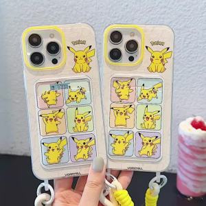 Cute cartoon card pocket phone case for iPhone 11 12 13 14 15 16 Pro Max Plus casing TPU soft cover with hanging rope for iPhone16 case