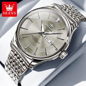 OLEVS Watch For Men Original Waterproof Business Casual Imported Movement Luxury Stainless Steel Strap Dual Calendar Display With Free Box