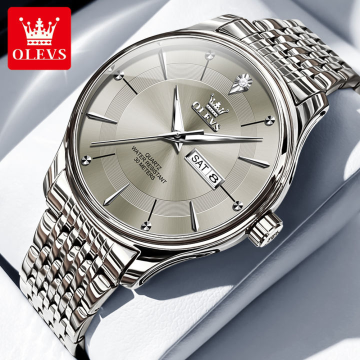OLEVS G6605 – Orologio Da Uomo Al Quarzo Con Cronografo, Cassa In Acciaio 43 Mm, Bracciale Bicolore Oro/argento, Datario, Luminoso