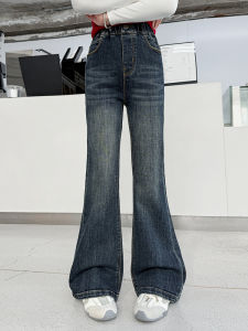 Cool Style Bell Bottom Jeans for Girls Autumn Collection High Waist Zipper Closure High Elasticity Slimming Effect School Girls