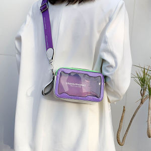 Summer Transparent Small Crossbody Bag Womens Single Shoulder Versatile Ins Jelly Pvc Square Bag Trendy Mobile Phone Bag