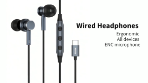 MEEGOO หูฟังแบบมีสาย ชนิดใส่ในหู Type C หลักสรีรศาสตร์ พร้อมควบคุมระดับเสียงไมค์ สำหรับเล่นเกม ฟังเพลง