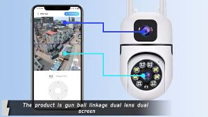Pro Dual Lens Outdoor Waterproof PTZ Panoramic 1080P Nirkabel Jarak Jauh Kamera