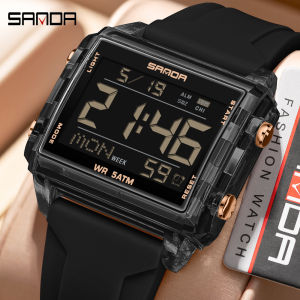 SANDA Luxury Digital Mens Watches Waterproof Luminous TPU Strap Man Sport Military Wristwatch Male Square Dial Clock