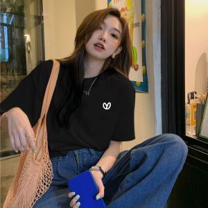 เสื้อยืดคอกลมแขนสั้นผ้าฝ้ายแท้สไตล์เรียบง่ายสำหรับผู้หญิง ฤดูร้อน 2025 เสื้อเชิ้ตแขนสั้นแบบลำลองสำหรับใส่ทำงาน