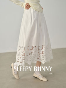 Embroidered Hollow-out White A-line Long Skirt