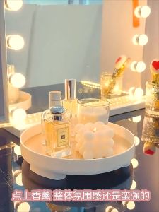 Nordiac Square Wooden Desktop Storage Tray Round Cosmetics Storage Box