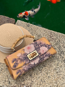 Luxurious Handmade Summer Flag Robe Leather Bag Fragrant Cloud Silk Handbag Artistic National Style Daily Match Medium Size