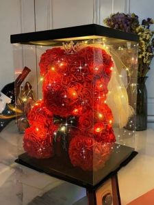 Creative Bear Rose Bouquet Eternal Flower Bear Proposal Gift for Valentines Day Birthday Mothers Day Practical Romantic Gift