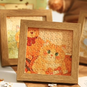 Puzzle Mini Kucing 64 PCS Dengan Bingkai Kayu Dekorasi Meja Lucu Kado Unik
