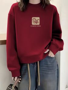 SUSHOUWANGE | Maroon Round Neck Short Warm Pullover Sweater
