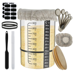 9Pcs Sourdough Starter Jar Kit 900ML Sourdough Starter Container Reusable Wide Mouth Glass Sourdough Fermentation Jar for Baking
