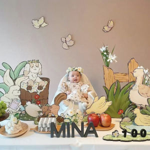 แพ็คเกจตกแต่งวันเกิดธีมสัตว์สําหรับเด็กอายุหนึ่งปีการเฉลิมฉลองร้อยวัน Kt Board Tabletop Birthday Setup