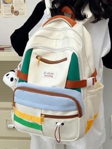 OUDENGPAI | Womens Large Capacity Lightweight Backpack Color Block Design Versatile College Style School Bag Dual Shoulder Strap Trendy