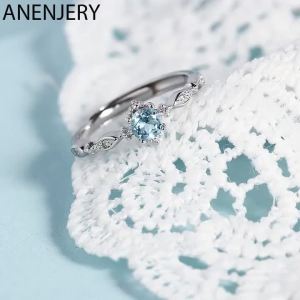 anenjery | ANENJERY Silver Color Blue Zircon Open Ring For Women Beautiful Exquisite Korean Hot-Selling Jewelry Girl Friend Gift