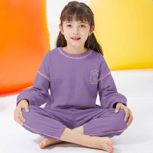 miiow | Pure Cotton Long Sleeve Cartoon Pajamas Set For Boys And Girls Home Wear Sleepwear Spring Autumn Season Antibacterial Kids Clothes