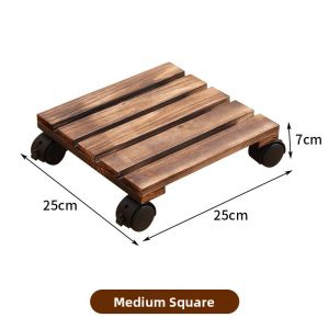 CHIZHIDU | Movable Load-bearing Carbonized Wood Flower Pot Tray With Swivel Wheels