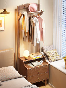 ตู้เสื้อผ้าพร้อมตู้วางของข้างเตียงไม้แท้ ชั้นวางรองเท้า ตู้เสื้อผ้าแบบพับได้ ขนาดเล็ก สำหรับห้องนอน รูปทรงสี่เหลี่ยม สไตล์เรียบง่าย