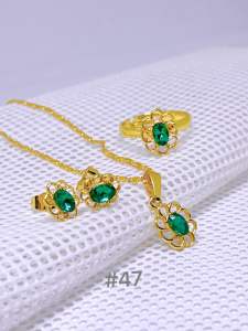 Zihang Jewelry 24K gold plated  flowers stoned 3in1 Adjustable ring jewelry set for women