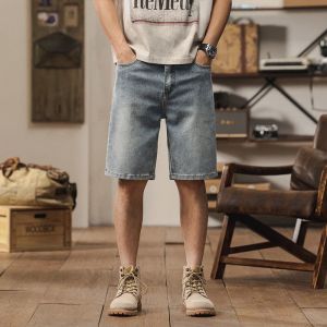 2026 Summer New Mens Casual Jeans Shorts Loose Middle Waist Fashion Knee length Denim Shorts Retro Solid Color Mens Korean Sty