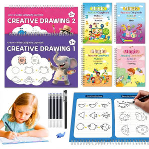 Magic Grooved Writing Practice Books Reusable 3D Handwriting Workbooks with Disappearing Ink Large Preschool Writing Books Kits